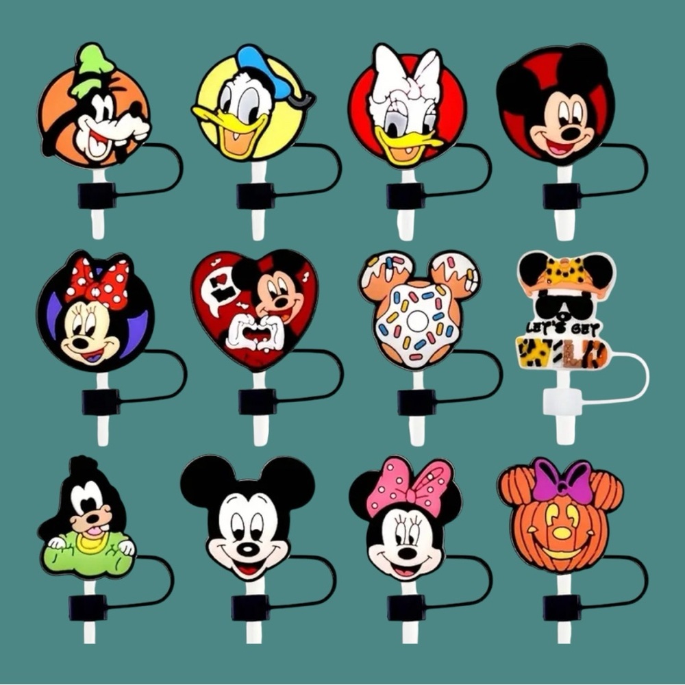 NIB Disney 12pc Straw Topper Set